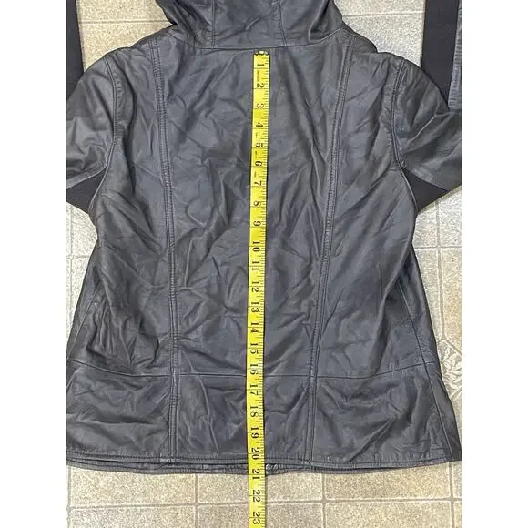Hinge Brown Leather Jacket Hoodie Size Medium Zipper Pockets -Classy Comfort - Picture 7 of 13